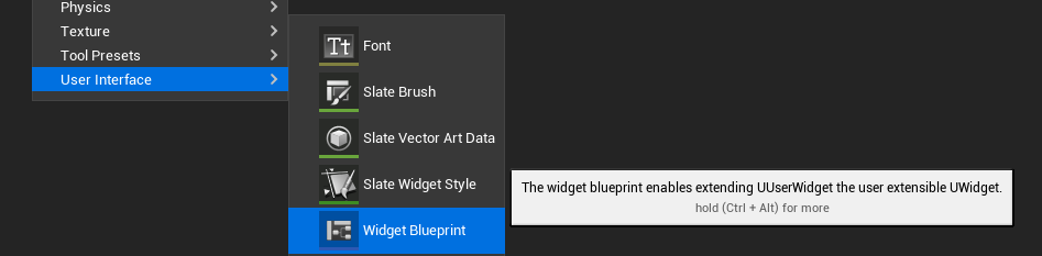 Right-click in the Content Browser, look in User Interface and select Widget Blueprint