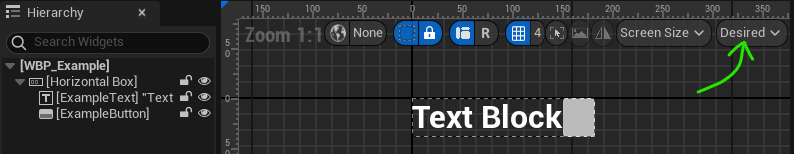 Search for Button in the Palette pane, and drag it over the Horizontal Box Widget in the Hierarchy pane to add it as a child