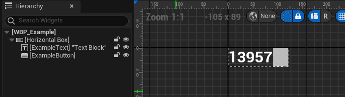 Compiling the WBP_Example widget in Unreal will cause the text block to display a random number